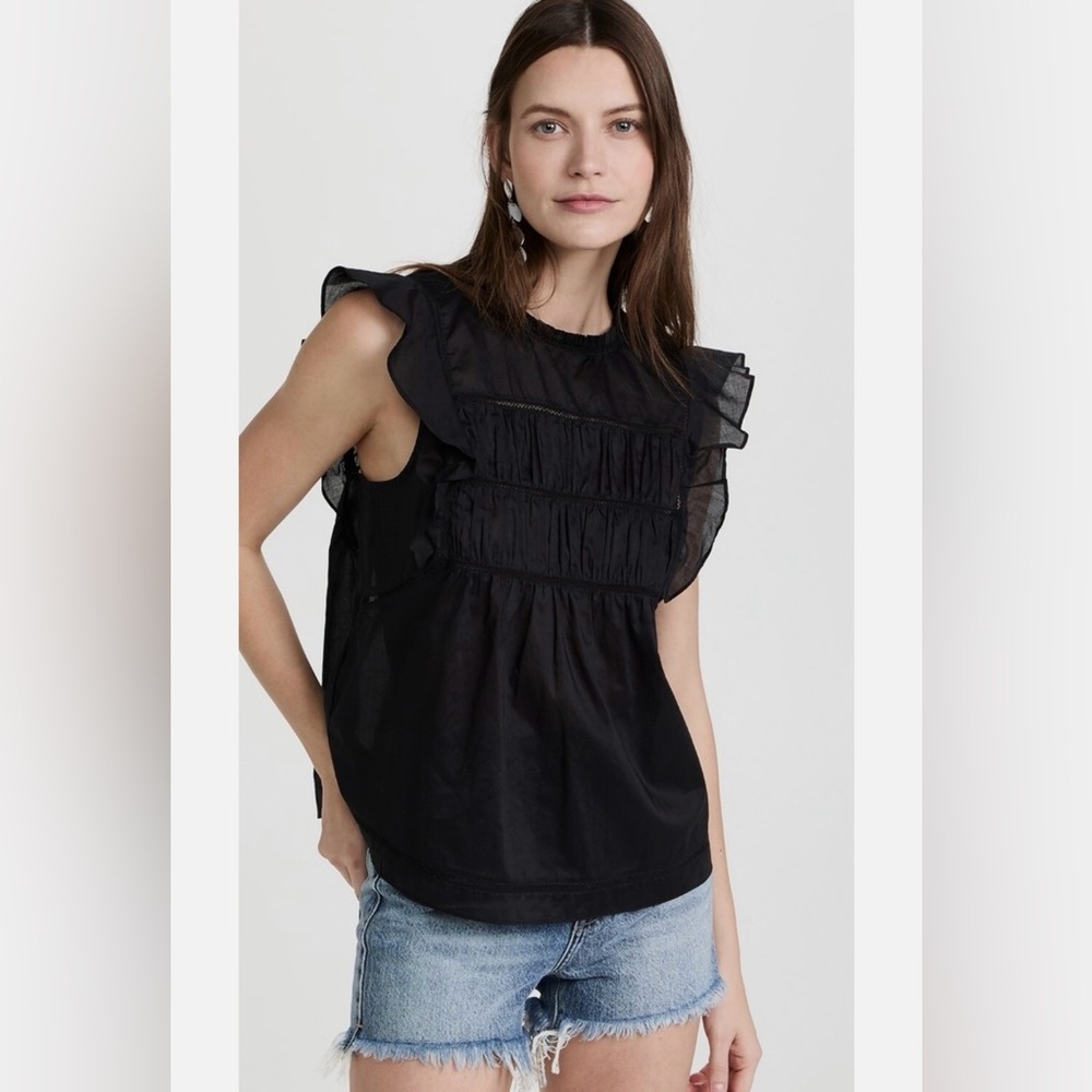 Rails Top Womens Size L True Black Filomena Cotton Flutter Sleeve Shirred Front